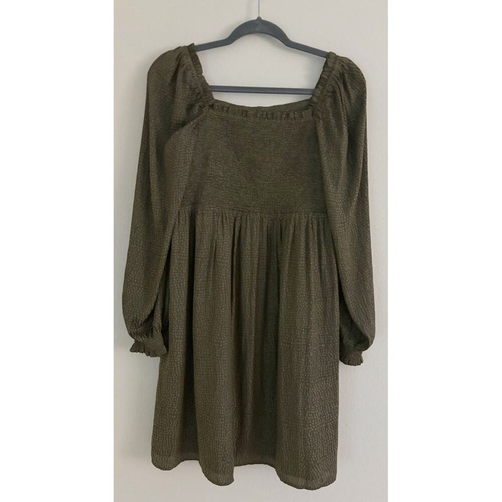 Loft Green Satin Square Neck Swing Mini Long Sleeve Dress Small